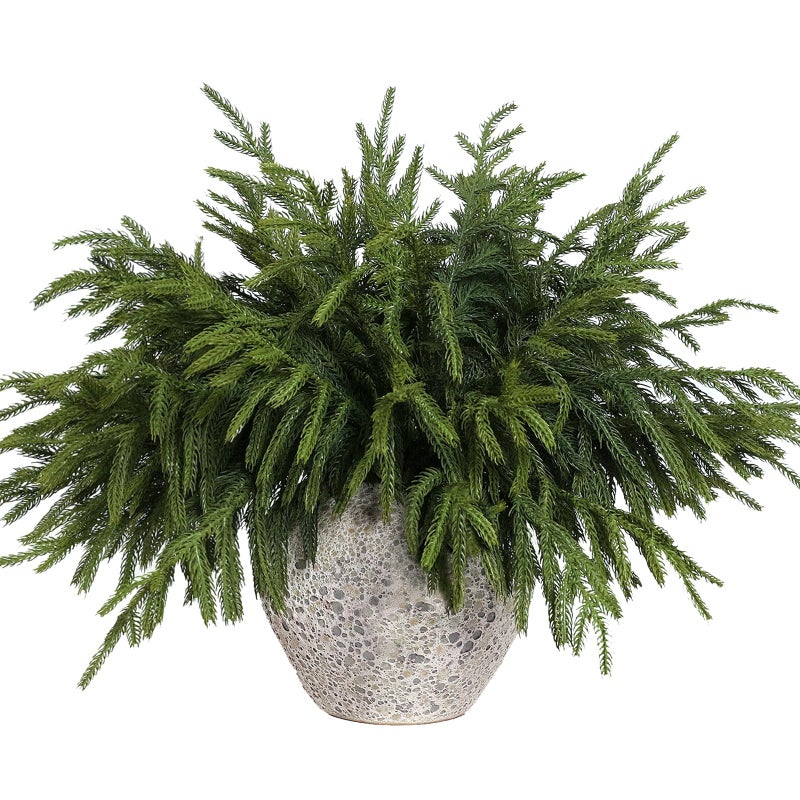 YXZZWL 64 Pcs Christmas Norfolk Pine Branches 18 Inch Real Touch Artificial Norfolk Pine Branch Faux Cedar Pine Stem Fake Greenery Picks for Vase DIY Garland Wreath Home Decoration
