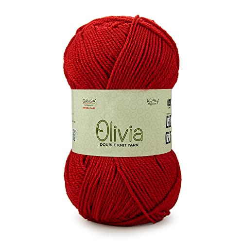 Ganga Acrowools Olivia, Double Knit Yarn. Hand Knitting And Crochet Yarn. Oekotex Class 1 Certified. Pack Of 2 Balls - 100Gms Each. Shade No - Olv008, Red - Image 1