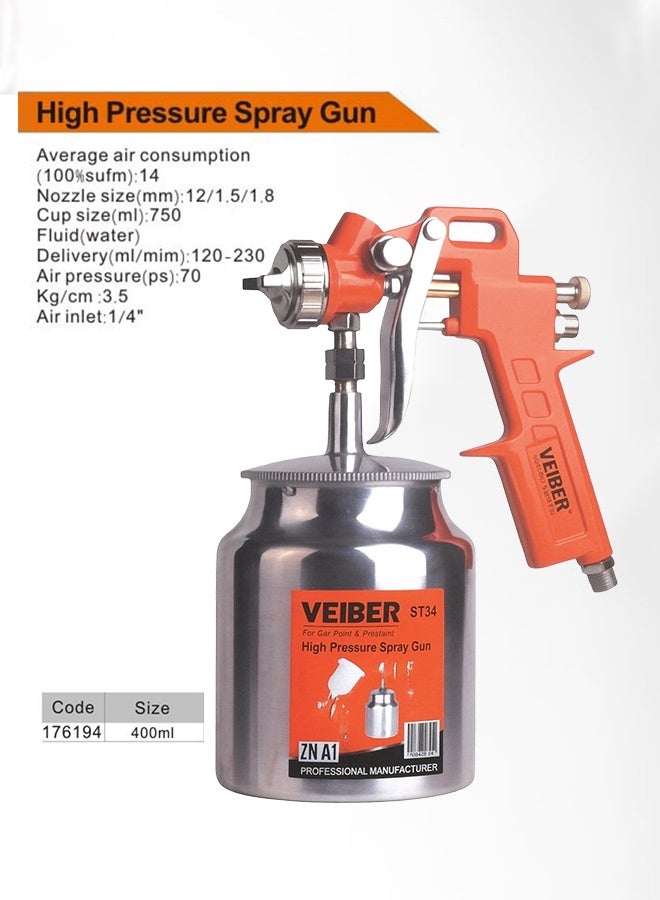 Veiber High Pressure Spray Gun – 750ml, Nozzle 1.2/1.5/1.8mm, Heavy-Duty, Multi-Purpose Air Tool - Image 1