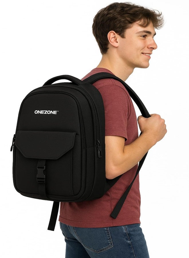 ONEZONE Black Laptop Backpack, Large Capacity Travel Bag with Front Pocket, Durable Casual Daypack - Image 5