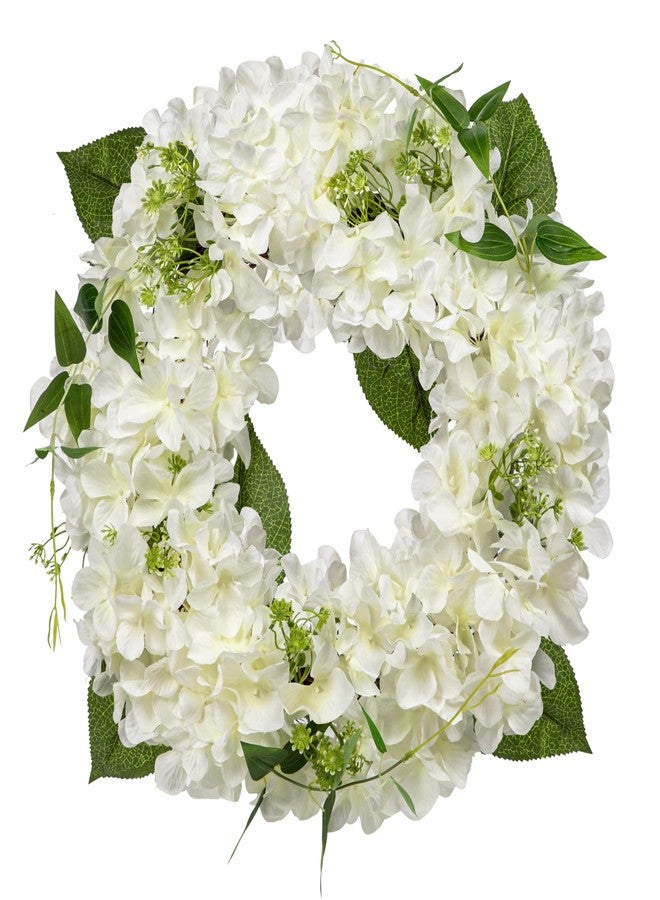 Briful Hydrangea Spring Wreaths for Front Door, 16.5'' White Hydrangea Artificial Door Wreaths for Home Mantle Wall Farmhouse Decor - Image 1