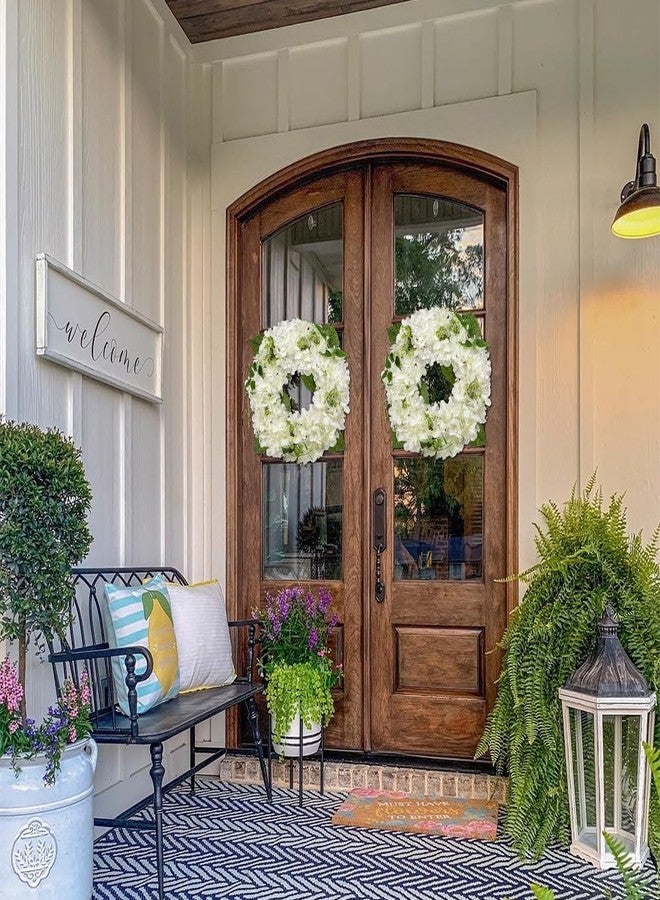 Briful Hydrangea Spring Wreaths for Front Door, 16.5'' White Hydrangea Artificial Door Wreaths for Home Mantle Wall Farmhouse Decor - Image 3