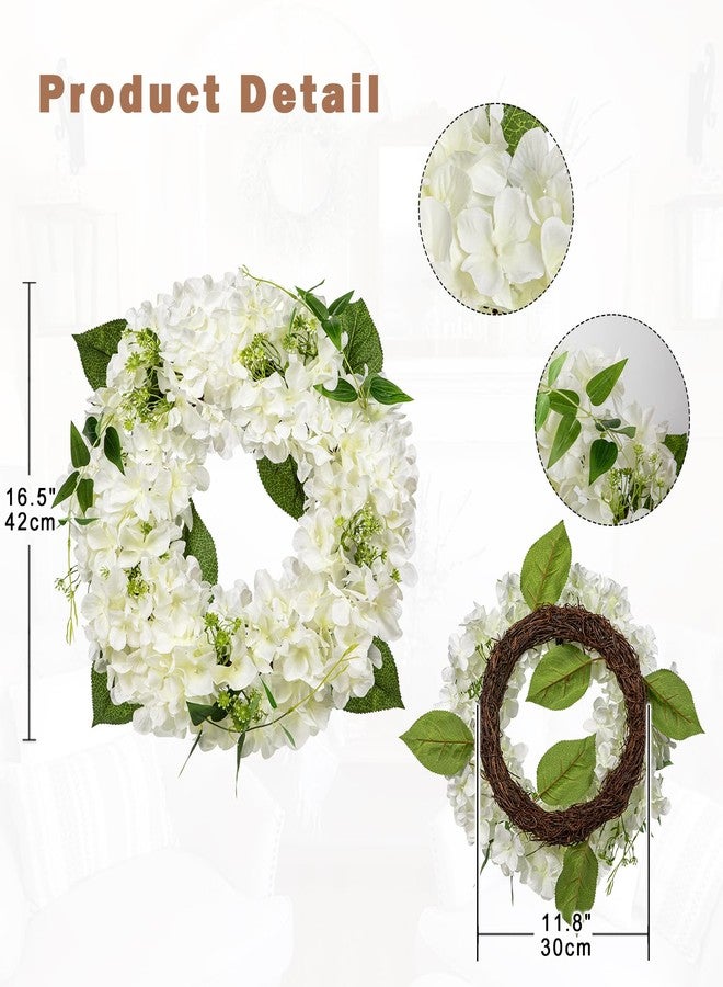 Briful Hydrangea Spring Wreaths for Front Door, 16.5'' White Hydrangea Artificial Door Wreaths for Home Mantle Wall Farmhouse Decor - Image 2