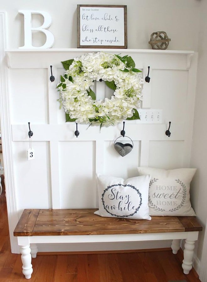 Briful Hydrangea Spring Wreaths for Front Door, 16.5'' White Hydrangea Artificial Door Wreaths for Home Mantle Wall Farmhouse Decor - Image 4