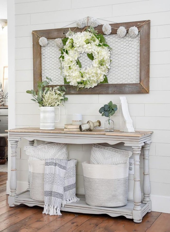 Briful Hydrangea Spring Wreaths for Front Door, 16.5'' White Hydrangea Artificial Door Wreaths for Home Mantle Wall Farmhouse Decor - Image 5