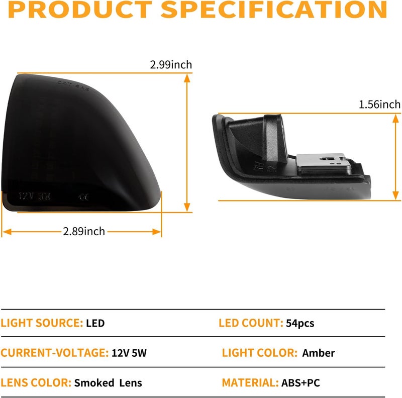 Gempro Led Side Mirror Turn Signal Light for 2010-2018 Dodge Ram 1500 2500 3500 4500 5500 Tow Mirror Lamp Smoked Len 68302828AA 68302829AA, 2PCS - Image 3