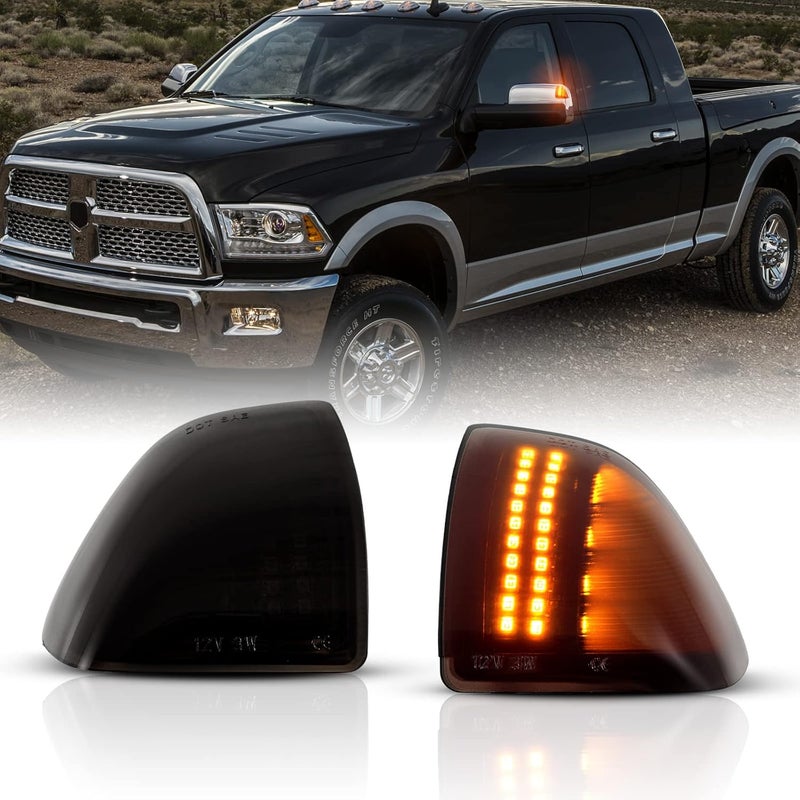 Gempro Led Side Mirror Turn Signal Light for 2010-2018 Dodge Ram 1500 2500 3500 4500 5500 Tow Mirror Lamp Smoked Len 68302828AA 68302829AA, 2PCS - Image 1