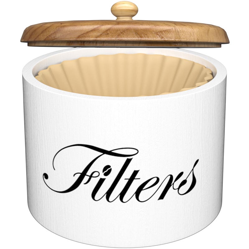 CORTNK Coffee Filter Holder, Wooden Coffee Filter Storage with Lid, Round CoffeeFilterContainer for Counter, Rustic Farmhouse Bar Accessories Decor (White) - Image 1
