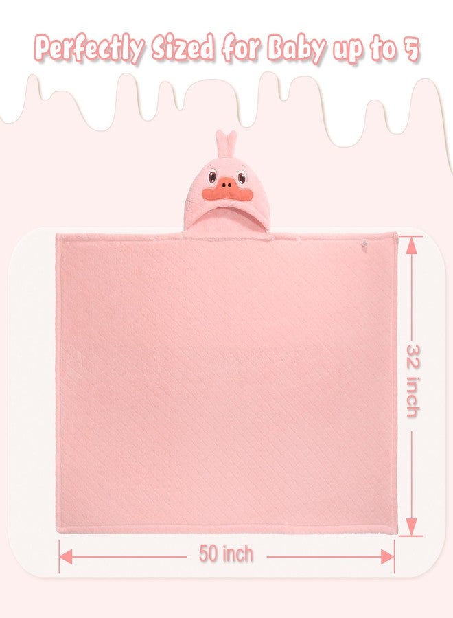 WODHOY Toddler Bath Towels Age 1-2, Soft Absorbent Animal Hooded Towel for Kids Girls, 2 Pack 50" x 32" Large Thick Baby Towels with Hood, White Panda & Pink Duck Set - Image 2