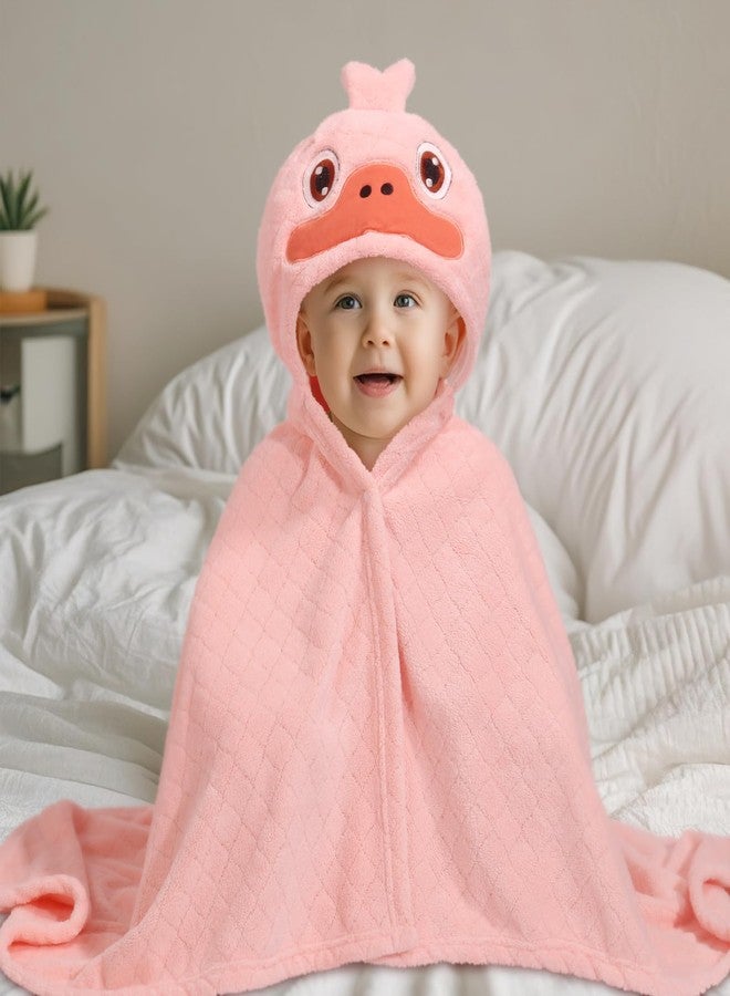 WODHOY Toddler Bath Towels Age 1-2, Soft Absorbent Animal Hooded Towel for Kids Girls, 2 Pack 50" x 32" Large Thick Baby Towels with Hood, White Panda & Pink Duck Set - Image 5