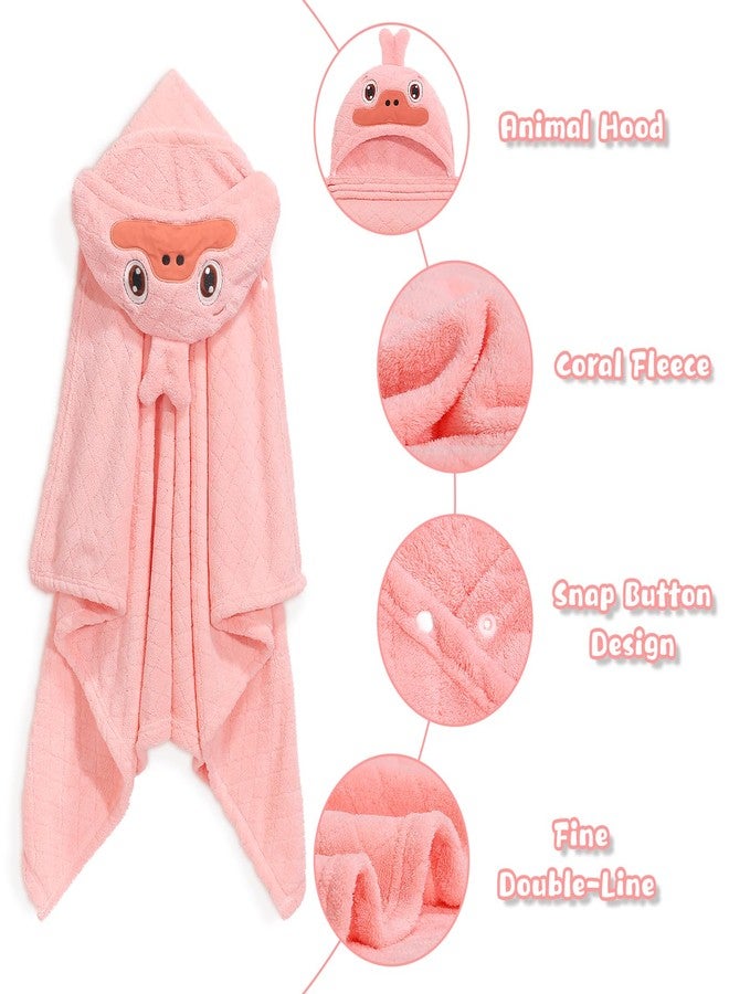 WODHOY Toddler Bath Towels Age 1-2, Soft Absorbent Animal Hooded Towel for Kids Girls, 2 Pack 50" x 32" Large Thick Baby Towels with Hood, White Panda & Pink Duck Set - Image 3