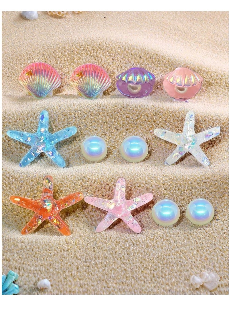 Summer Shoes Charms, Beach Charms for Women, Cute Starfish Seashell Pearl Shoe Decoration, 12PCS Girly Bling Shell Charms for Clog Sandals - Image 5