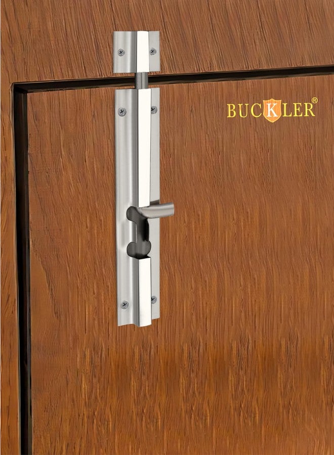 BUCKLER طقم باب فاخر من الفولاذ المقاوم للصدأ من BUCKLER (عبوة من 6 قطع) - مزلاج بطول 10 بوصات، وقفل، ومقبضين، ومسمار برج، وسدادة - لمسة نهائية لامعة مع تطعيم شيفرون بني مصمم (SSSDK-N1) - Image 5