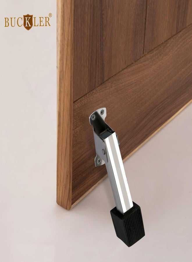 BUCKLER طقم باب فاخر من الفولاذ المقاوم للصدأ من BUCKLER (عبوة من 6 قطع) - مزلاج بطول 10 بوصات، وقفل، ومقبضين، ومسمار برج، وسدادة - لمسة نهائية لامعة مع تطعيم شيفرون بني مصمم (SSSDK-N1) - Image 4