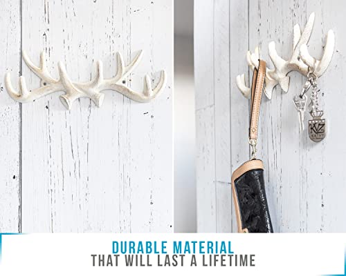 Comfify Vintage Cast Iron Deer Antlers Wall Mounted Hooks | Antique Finish Metal Clothes Hanger Rack w/Hooks | Includes Screws and Anchors | Antique White - Image 5