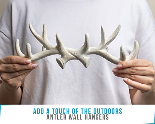 Comfify Vintage Cast Iron Deer Antlers Wall Mounted Hooks | Antique Finish Metal Clothes Hanger Rack w/Hooks | Includes Screws and Anchors | Antique White - Image 4