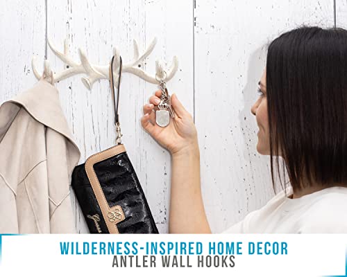 Comfify Vintage Cast Iron Deer Antlers Wall Mounted Hooks | Antique Finish Metal Clothes Hanger Rack w/Hooks | Includes Screws and Anchors | Antique White - Image 3