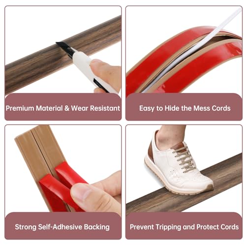 LSGCQ Floor Cord Cover Self Adhesive Cord Hider Floor Extension Cord Covers for Floor Power Cord Protector Cable Management Prevent Cable Trips Cable Cavity 0.47" W x 0.27" H (Smoked Brown Wood, 3.3Ft) - Image 3