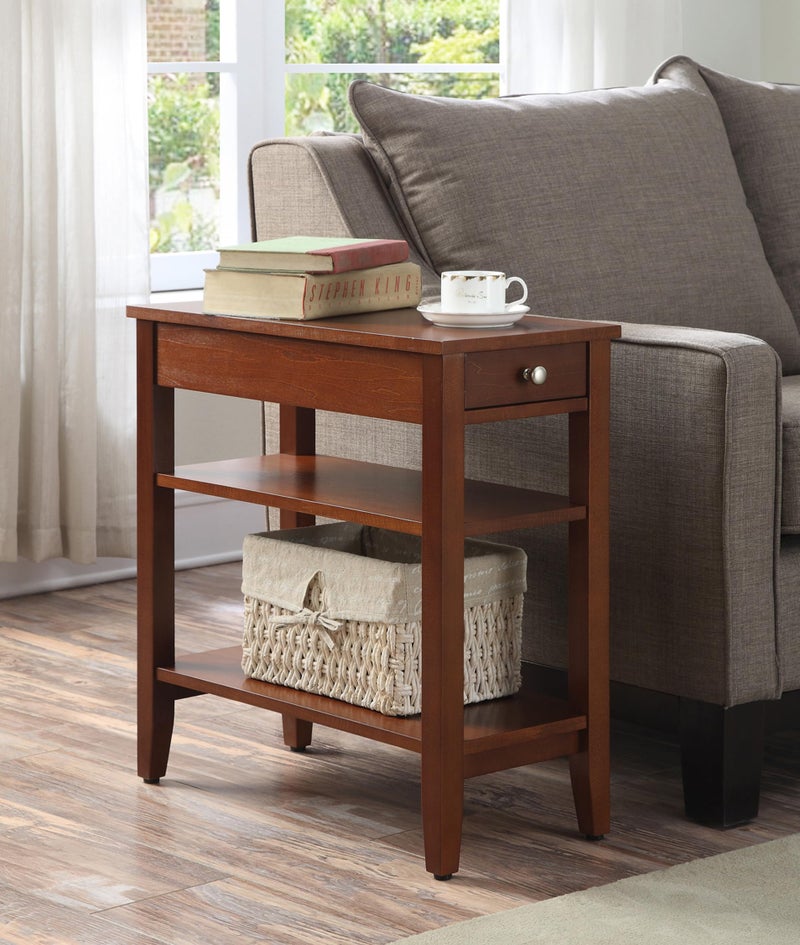 Convenience Concepts American Heritage Chairside End Table with Drawer 23.5" - Classic Living Room Table with Storage Shelf, Bedroom Nightstand, Cherry - Image 2