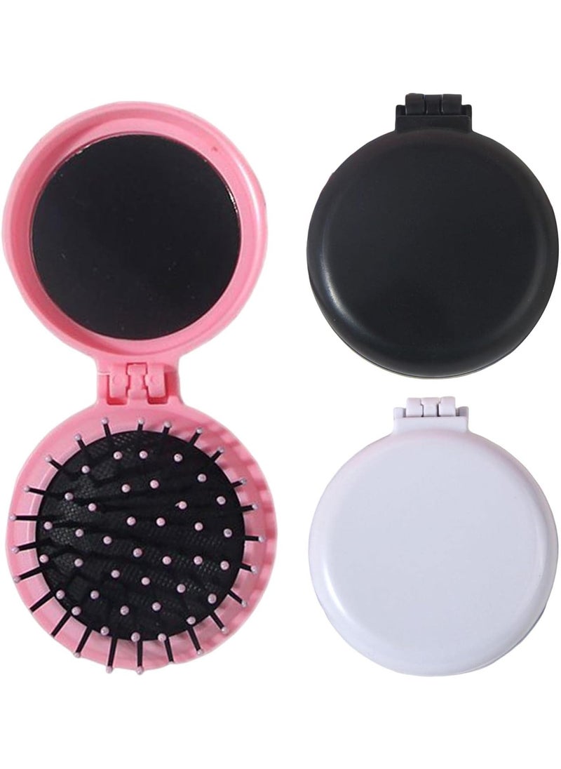 Saycker Saycker 3pcs Portable Folding Hair Brush with MirrorFoldable Travel Mirror Hair Brushes Round Pocket Hair Brush Mini Hair Massage Comb Compact Hair Brush for Men Women and GirlsBlackWhitePink 
