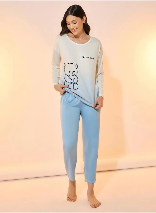 Take Two Ombre Bear Print Long Sleeve T-Shirt & Pyjama Set