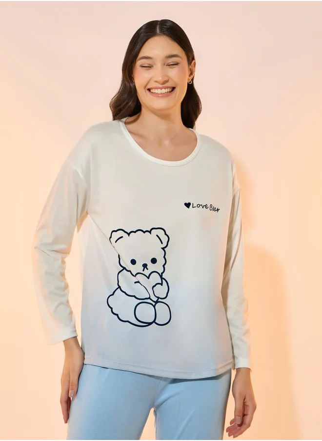 Take Two Ombre Bear Print Long Sleeve T-Shirt & Pyjama Set