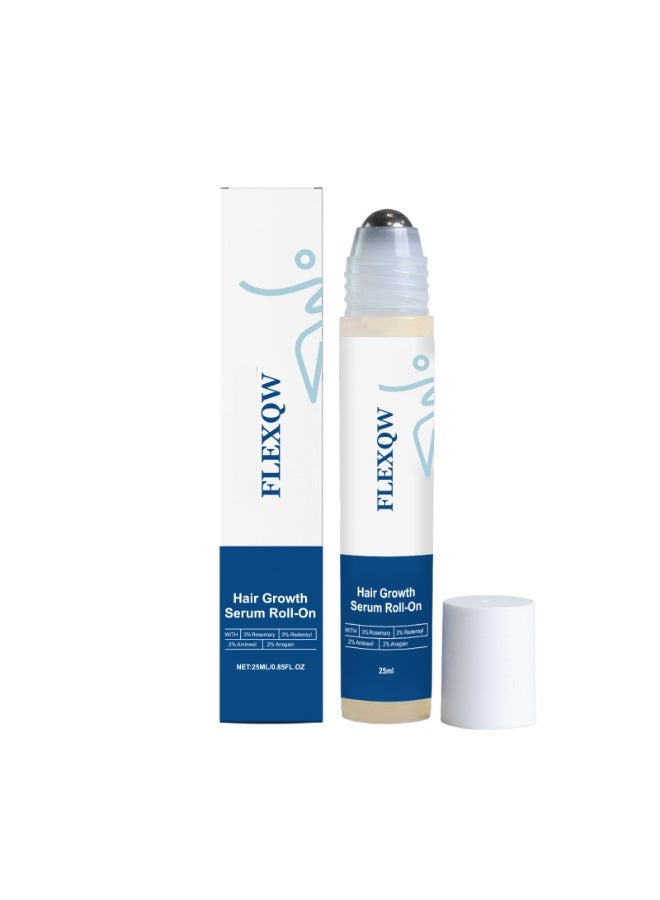 FLEXQW Hair Growth Serum Roll-On - 25ml | Natural Formula with Rosemary, Redensyl, Anagain & Aminexil for Thicker, Stronger Hair | Easy-to-Use Scalp Massager for Men & Women - Image 1