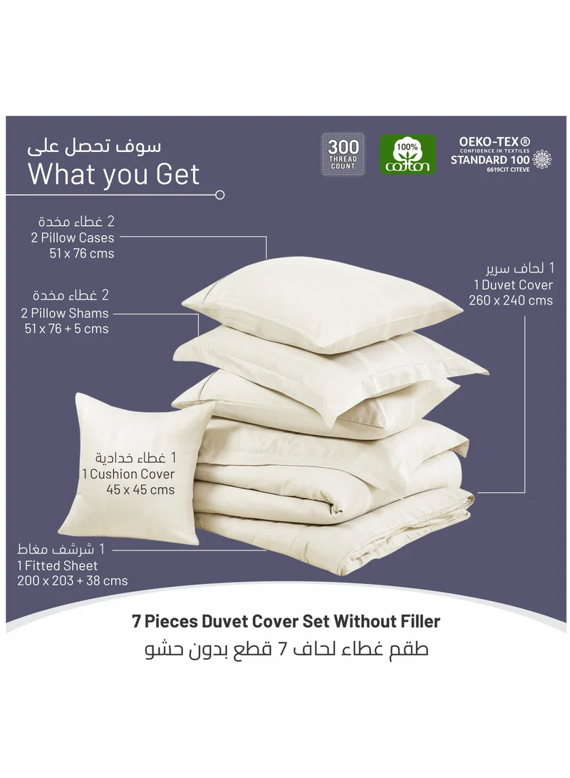 Donetella Cotton Duvet Set 7-Pcs King Size All Season Hotel Style Bedding Set With Zipper Closure Bed Quilt Cover and Corner Ties(Without Filler), Ivory