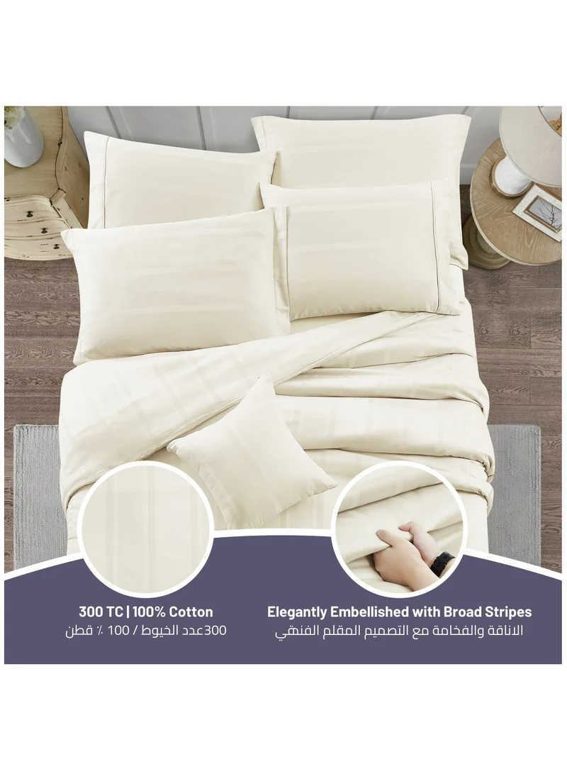 Donetella Cotton Duvet Set 7-Pcs King Size All Season Hotel Style Bedding Set With Zipper Closure Bed Quilt Cover and Corner Ties(Without Filler), Ivory