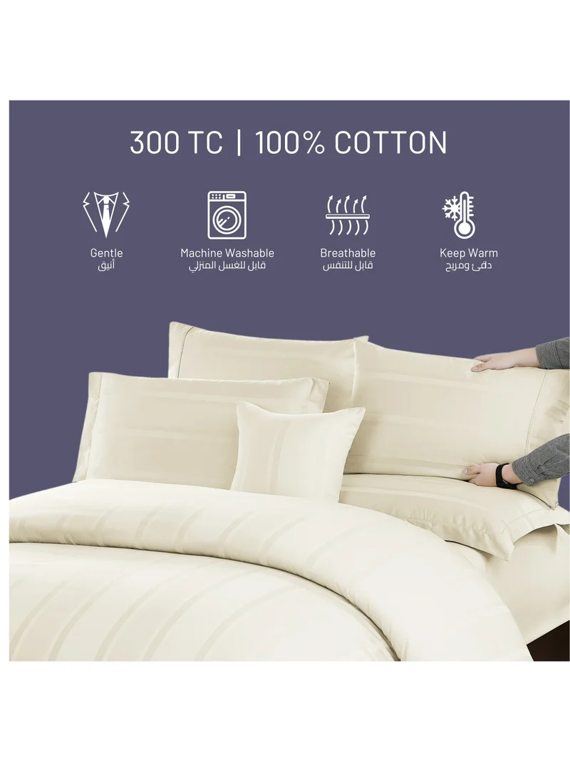 Donetella Cotton Duvet Set 7-Pcs King Size All Season Hotel Style Bedding Set With Zipper Closure Bed Quilt Cover and Corner Ties(Without Filler), Ivory