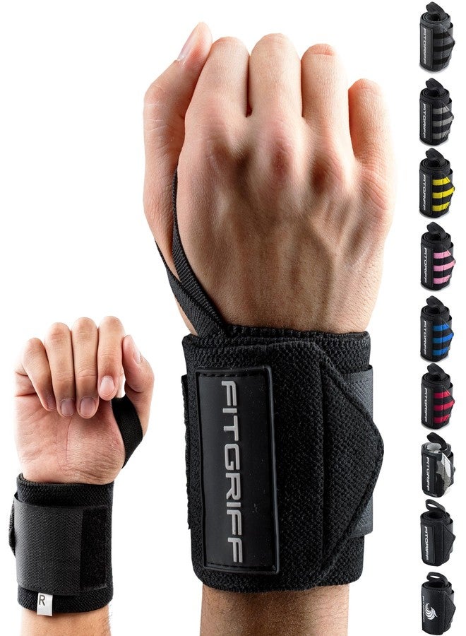Fitgriff® Wrist Wraps for Weightlifting (18") Heavy-Duty Support for Gym, Bench Press, and Pushups (1 Pair) - for Men and Women (Black) - Image 1