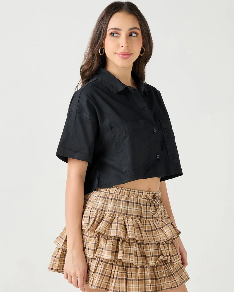 bewakoof Women's Black Oversized Cropped Shirt