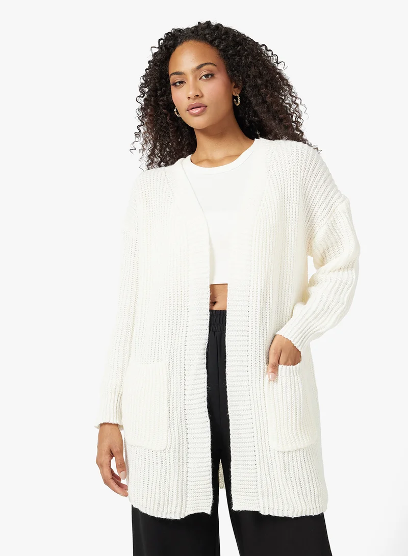 جينجر Longline Kniited Cardigan with Pockets