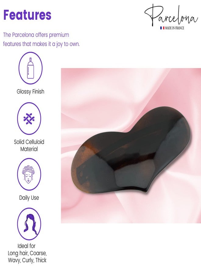 Parcelona French Glossy Heart Tortoise Shell Brown Large 3 1/2" Celluloid Acetate No Slip Grip Automatic Hair Clip Barrette for Women and Girls, Made in France - Image 3