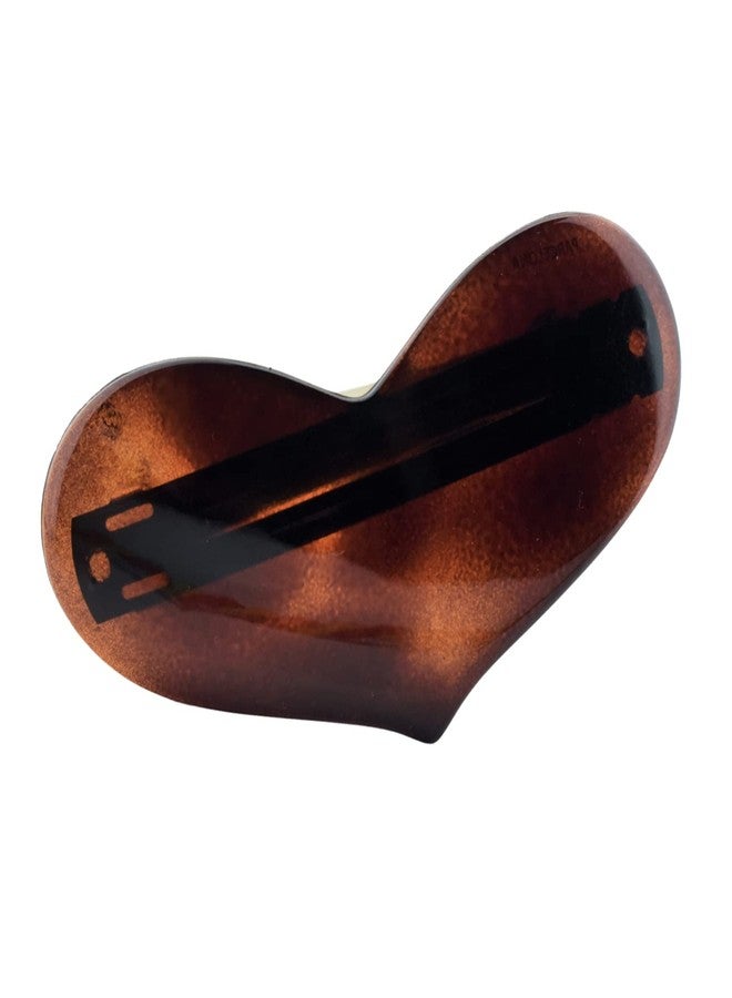 Parcelona French Glossy Heart Tortoise Shell Brown Large 3 1/2" Celluloid Acetate No Slip Grip Automatic Hair Clip Barrette for Women and Girls, Made in France - Image 1