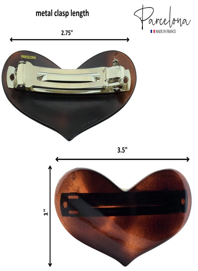 Parcelona French Glossy Heart Tortoise Shell Brown Large 3 1/2" Celluloid Acetate No Slip Grip Automatic Hair Clip Barrette for Women and Girls, Made in France - Image 4