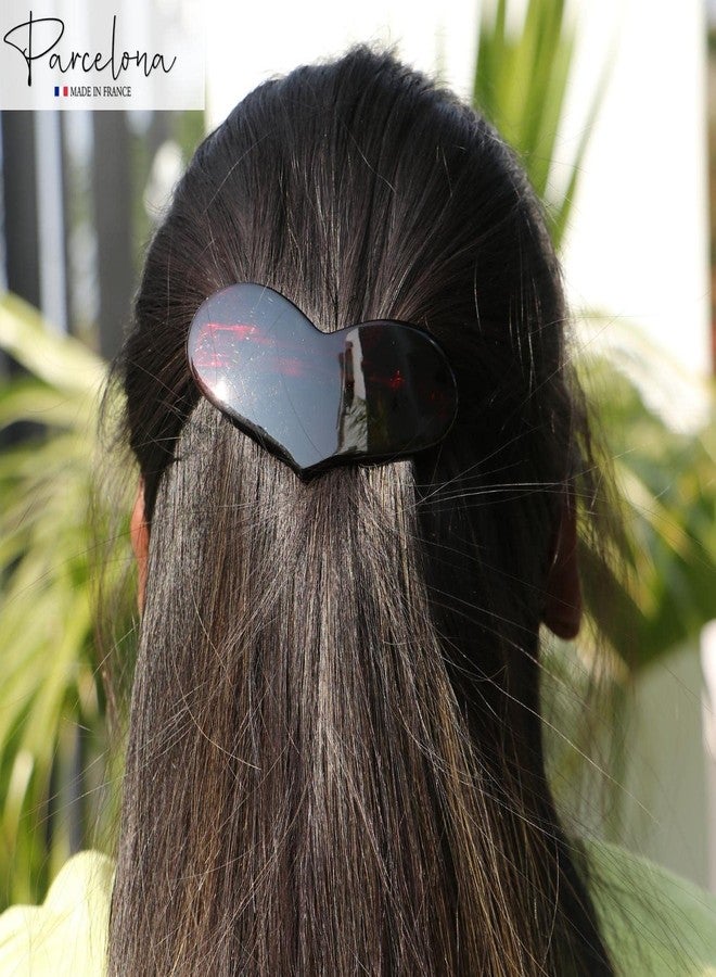 Parcelona French Glossy Heart Tortoise Shell Brown Large 3 1/2" Celluloid Acetate No Slip Grip Automatic Hair Clip Barrette for Women and Girls, Made in France - Image 2