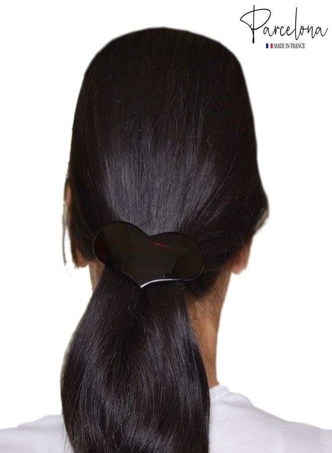 Parcelona French Glossy Heart Tortoise Shell Brown Large 3 1/2" Celluloid Acetate No Slip Grip Automatic Hair Clip Barrette for Women and Girls, Made in France - Image 5