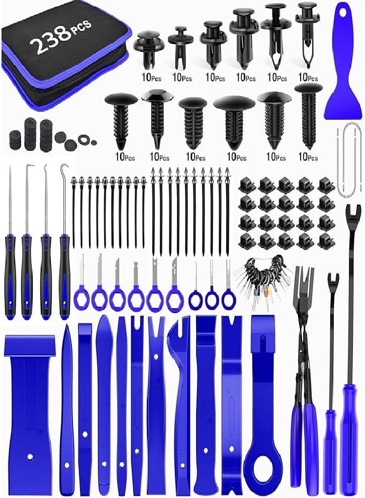 238 Pieces Practical Trim Removal Tools, Car Push Pin Bumper Retaining Clip Set, Fastener Terminal Removal Tool, Adhesive Wire Clip Pry Kit, Car Panel Radio Removal Automatic Pliers - Image 1