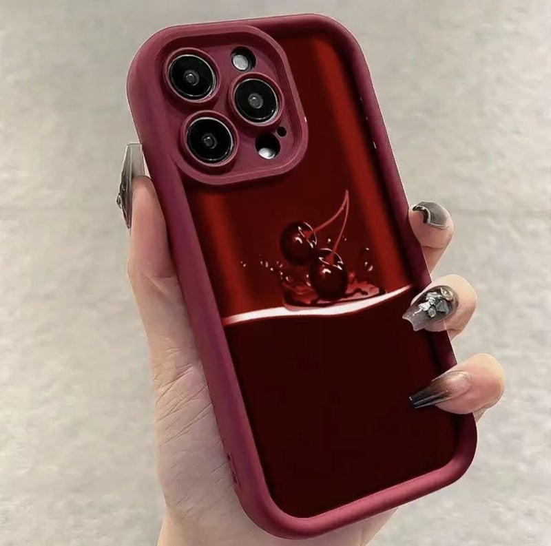 Apple iPhone 14 Pro Max Phone Case, TPU Shockproof, Stylish and Creative Wine Red Color Block Cherry Drop-Proof Soft Case - Image 2