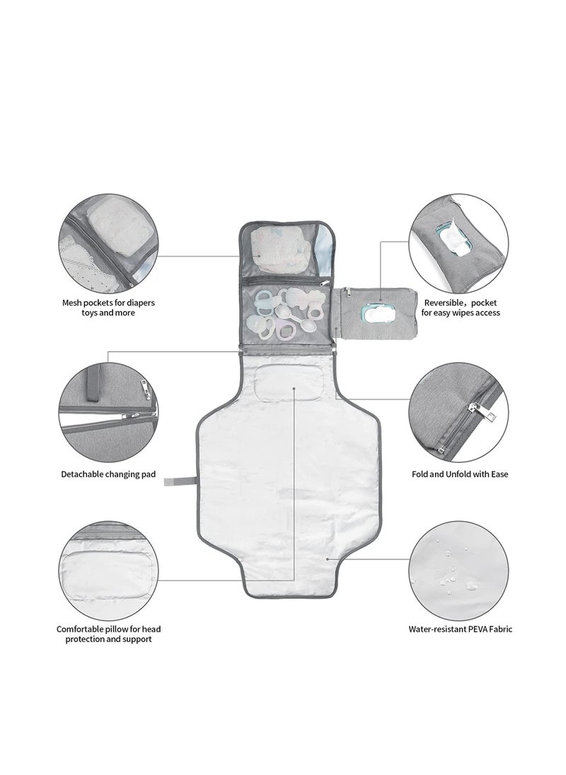 SYOSI Baby Changing Pad Multifunctional Newborn Bag with Wipes Pocket Waterproof Portable Travel Infant Changing Diaper Mat Compact Diaper Changing Mat Kit for Mom Dad Baby Shower Gifts  - Image 2