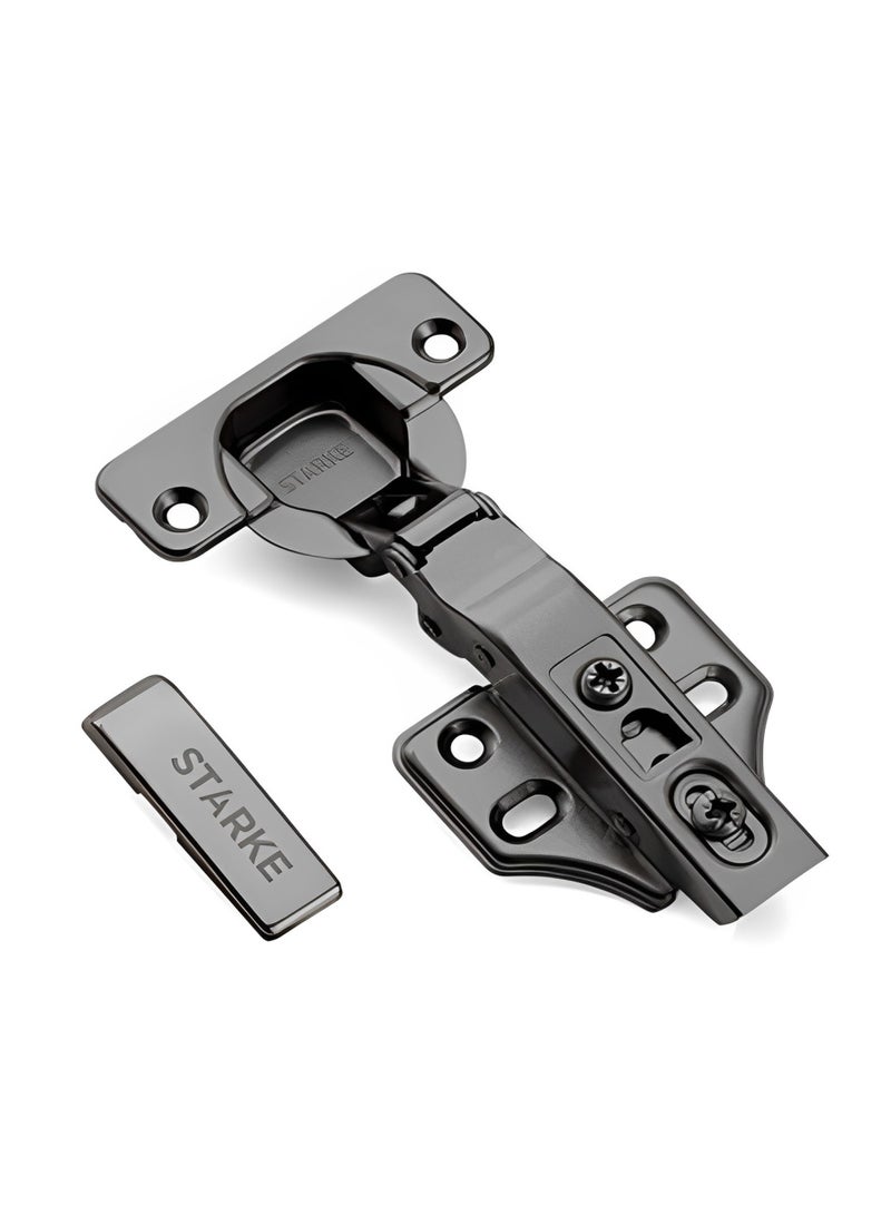STARKE Pack of 1 Full Over Lay Soft Close Fast Mounted 1 Section Force Buffering Hinge - Black Electroplated, 105 Degree Opening Angle, 14-22 mm Application, Protective Cover & Screws included.  - Image 1