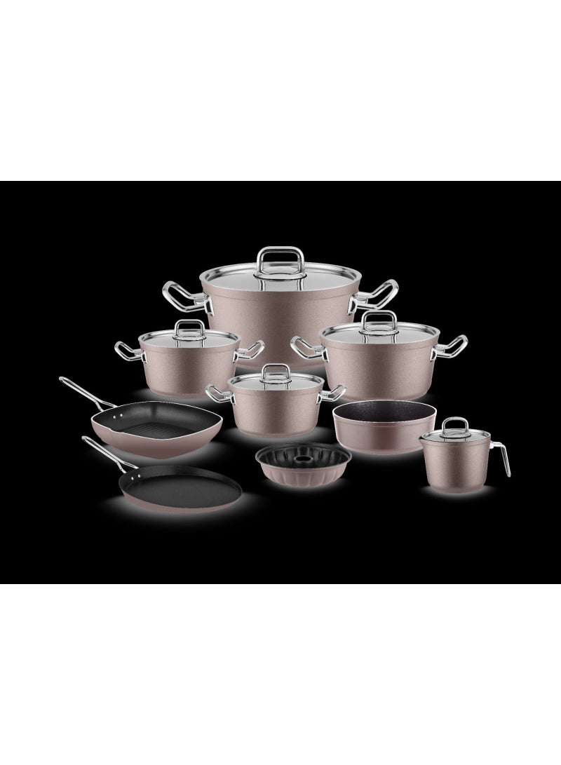 lines Turkish Tefal Granite Cookware Set by Lines – 24-Piece Set – Stainless Steel Lid – Suitable for all stovetops – Made in Turkey. Turkish Granite Cookware Set by Lines – 24-Piece Set – Sizes 18/20/24/28 cm + 26 cm Pan + 28 cm Wok + 16 cm Casserole Dish + 34.5 cm Oven Tray + 28 cm Grill Pan + Large Pot + Small Pot + 4 Stand Pots – Stainless Steel Lid – 8 Colors-Cream - Image 1