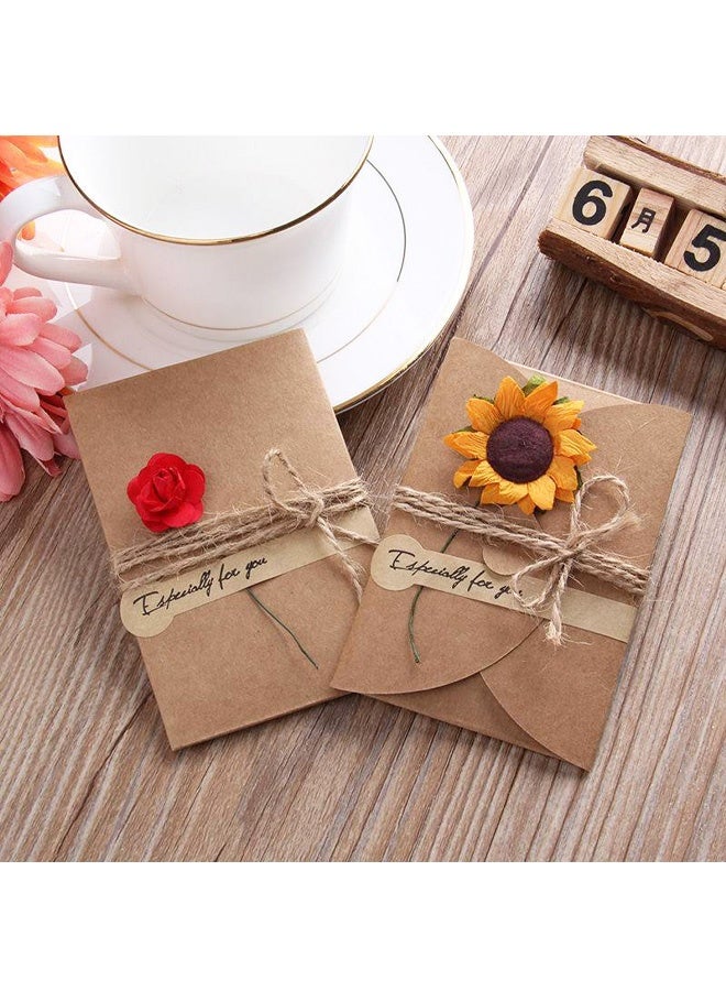 4 Packs Dried Flowers Greeting Card with Envelopes, Brown Retro Kraft Holiday Gift Card, DIY Invitation Wish Card Note Card Thank You Card for Birthday Christmas - Image 5
