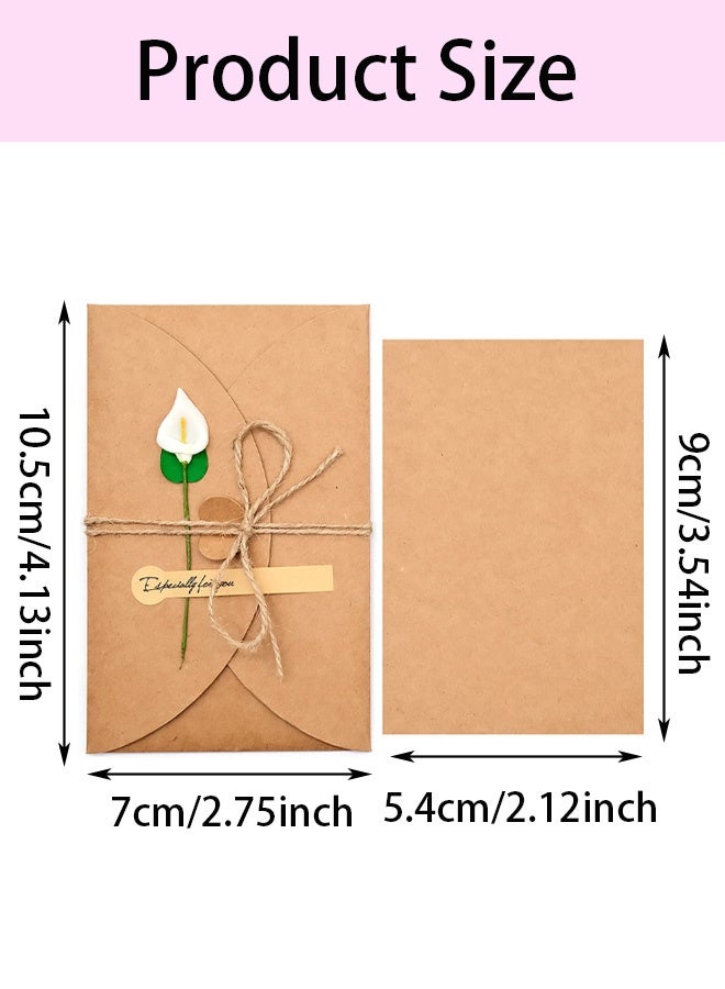4 Packs Dried Flowers Greeting Card with Envelopes, Brown Retro Kraft Holiday Gift Card, DIY Invitation Wish Card Note Card Thank You Card for Birthday Christmas - Image 2
