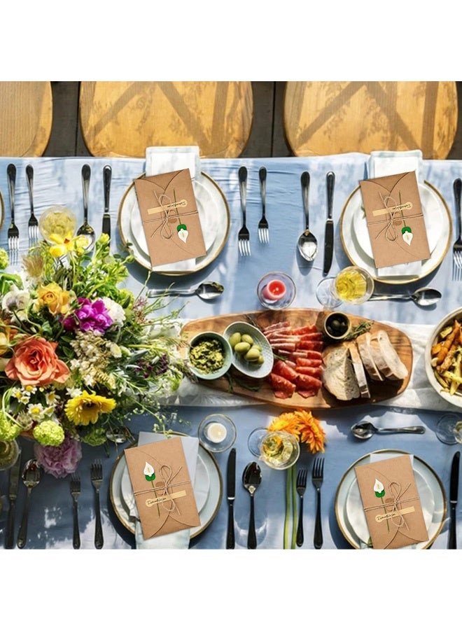 4 Packs Dried Flowers Greeting Card with Envelopes, Brown Retro Kraft Holiday Gift Card, DIY Invitation Wish Card Note Card Thank You Card for Birthday Christmas - Image 3