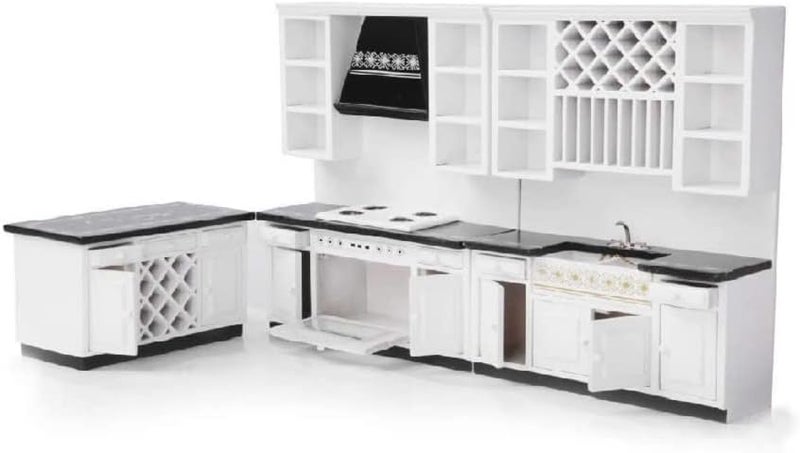 Cutemini Dollhouse Kitchen Set Miniature Furniture of Dining Room Kitchen Kit 1/12 Scale Wooden Dollhouse Accessories (Style B) - Image 1