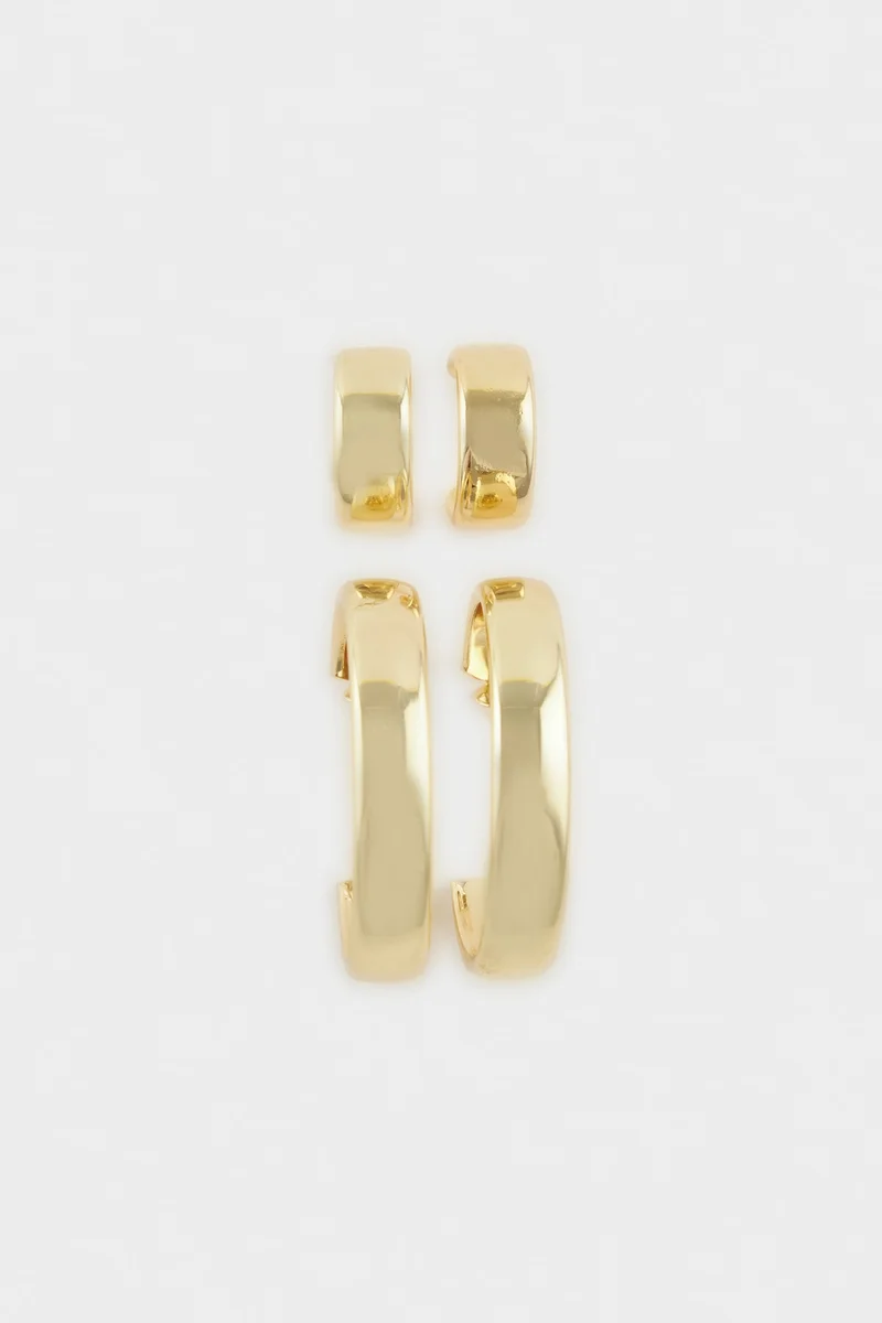 Woman 2 Piece Gold Earrings