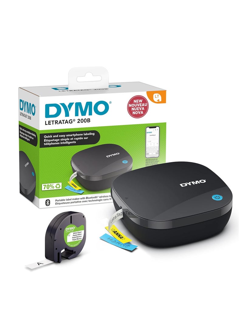 دايمو جهاز صنع الملصقات DYMO LetraTag 200B مع بلوتوث وشريط ملصقات ورقي أبيض واحد - Image 1