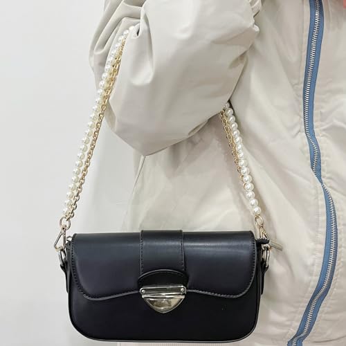 Model Worker 23.6" Imitation Pearl Chain Purse Strap Replacement Handbag Shoulder Bag Clutches Chain Strap with Metal Buckles (Gold) - Image 4